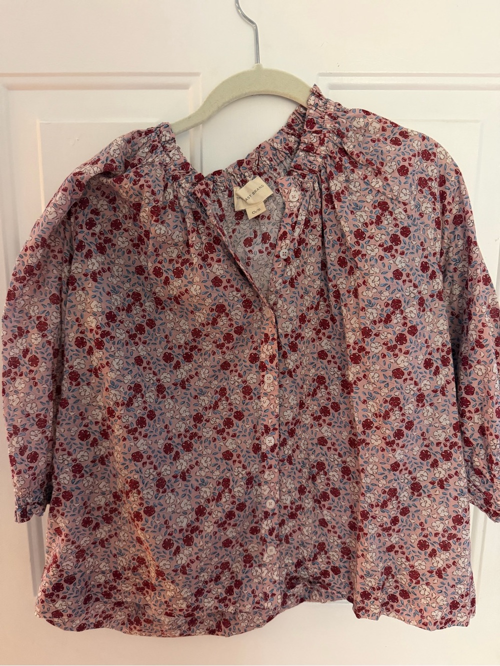 Relaxed Floral Button-Front Blouse in Pink and Red